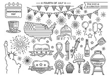 Line Icon Set For United Stated Independence Day. Fourth Of July. Vector Illustration