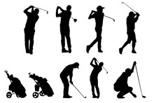Golf Players And Equipment Silhouettes