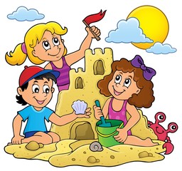 Wall Mural - Children building sand castle theme 1