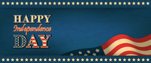 Horizontal Web Banner On The Independence Day Of The USA In Vintage Style. Greeting Retro Background With Font Composition And Place For Your Text. Stock Vector Illustration