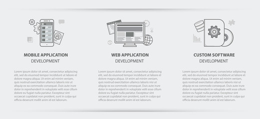 Wall Mural - flat line illustration business concept menu banner set of web application development, application 
