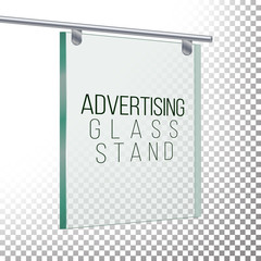 Wall Mural - Square Advertising Glass Board. 3D Vector Realistic Illustration. Empty Glass Frame For Images Snd Advertisement.