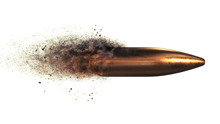Flying Bullet With A Dust Trail On A White Isolated Background