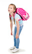 © svetamart - Tired schoolgirl with heavy backpack isolated