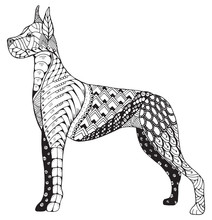 Great Dane Dog Zentangle Stylized, Freehand Pencil, Hand Drawn, Pattern. Zen Art. Ornate Vector. Coloring.