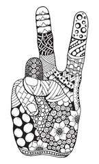 Zentangle stylized retro vintage hand victory sign ornate vector, or peace sign. Illustration.