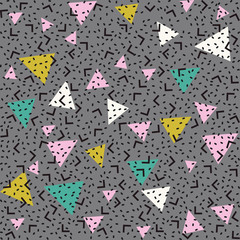 Wall Mural - Abstract pattern background with pink, white and green triangles, black angles and points.