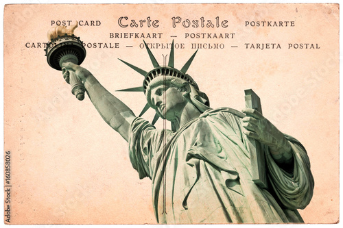 Statue Of Liberty In New York Collage On Sepia Vintage Postcard Background Word Postcard Written In Several Languages Buy This Stock Photo And Explore Similar Images At Adobe Stock Adobe Stock