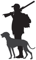 hunting dog and hunter with the gun vector silhouette, weimaraner gundog breed