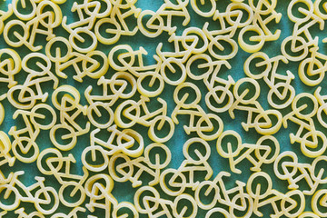 Background from a pasta in the shape of a bicycle