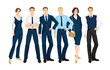 © joycolor - Vector illustration of business people isolated on white. Business man and woman  in formal blue suit.