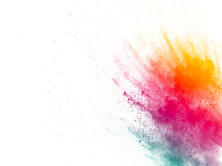 Wall Mural - Color powder explosion on white background.
