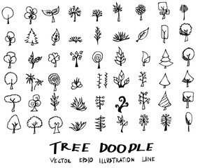 Wall Mural - Tree Doodle icon line vector set eps10