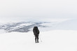 Trekking in finnish Lapland across snowy mountains
