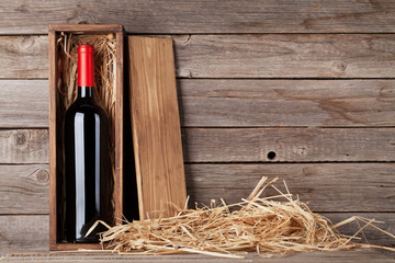 Red wine bottle in box