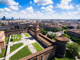 Wall Mural - Aerial photography view of Sforza castello castle in  Milan city in Italy