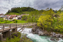 The Devil's Bridge, Wooden Footbridge In Skofja Loka, Slovenia