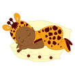 Vector African American Cute Baby in Giraffe Costume Sleeping.