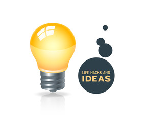 Life hacks or business ideas concept with yellow light bulb icon