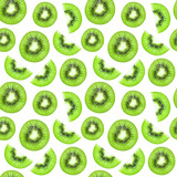 Fototapeta  - Fresh kiwi seamless pattern