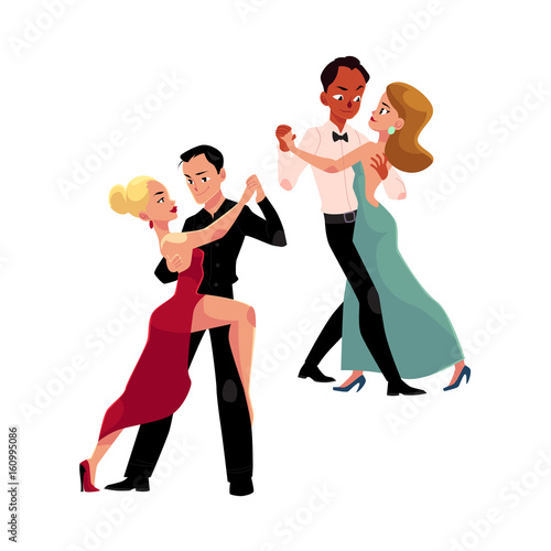 Two Couples Of Professional Ballroom Dancers Dancing