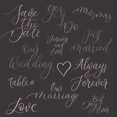 Wall Mural - Set for design wedding invitations, photo overlays, cards. Calligraphy phrases