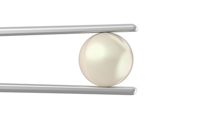 3D illustration isolated pearl in tweezers on a white background