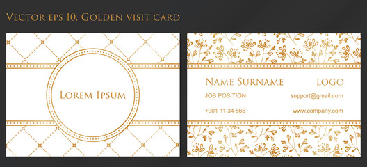 VECTOR eps 10. Design for Visiting card and business card with elegant flowers. In CMYK. Front page and back page. 90mm - 50mm
