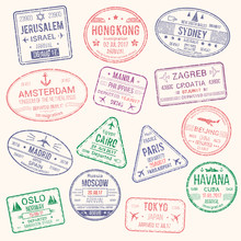 Vector Icons Of Travel City Passport Stamp