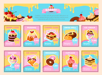 Sticker - Bakery desserts vector price cards for shop