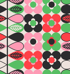 Aufkleber - seamless pattern with flowers and leaves