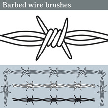 Barbed Wire Brushes. Brushes For Illustrator To Draw Barbed Wire. Three Different Versions: Unfilled, With White Fill And In Silhouette.