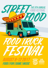 Food Truck Festival Food Brochure. Vector Poster Template Design. Street Food Menu Flyer.