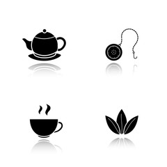 Wall Mural - Tea drop shadow black icons set