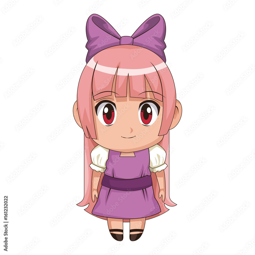 cute anime chibi little girl cartoon style Stock Vector | Adobe Stock