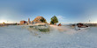360 degree spherical panorama from Corfu town, Greece. View to the Old Byzantine fortress Paleo Fryrio of Kerkyra, cannon, sea