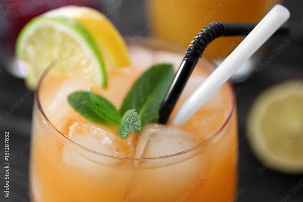 Glass of Tequila Sunrise cocktail, closeup