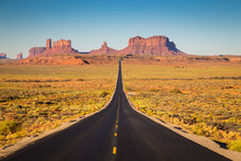 Monument Valley With U.S. Highway 163 At Sunset, Utah, USA