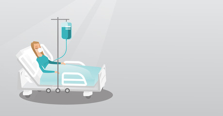 Poster - Patient lying in hospital bed with oxygen mask.