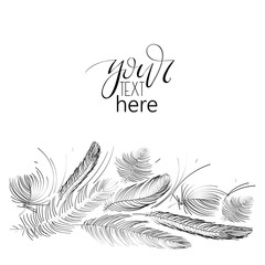 Wall Mural - Hand drawn lettering in modern calligraphy style. Boho art print with decorative feathers.