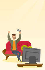 Poster - Man playing a video game vector illustration.