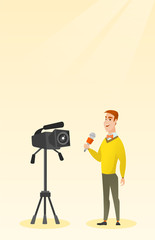 Poster - TV reporter with a microphone and a camera.