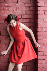 Wall Mural - spanish woman with fashionable makeup and rose flower in hair