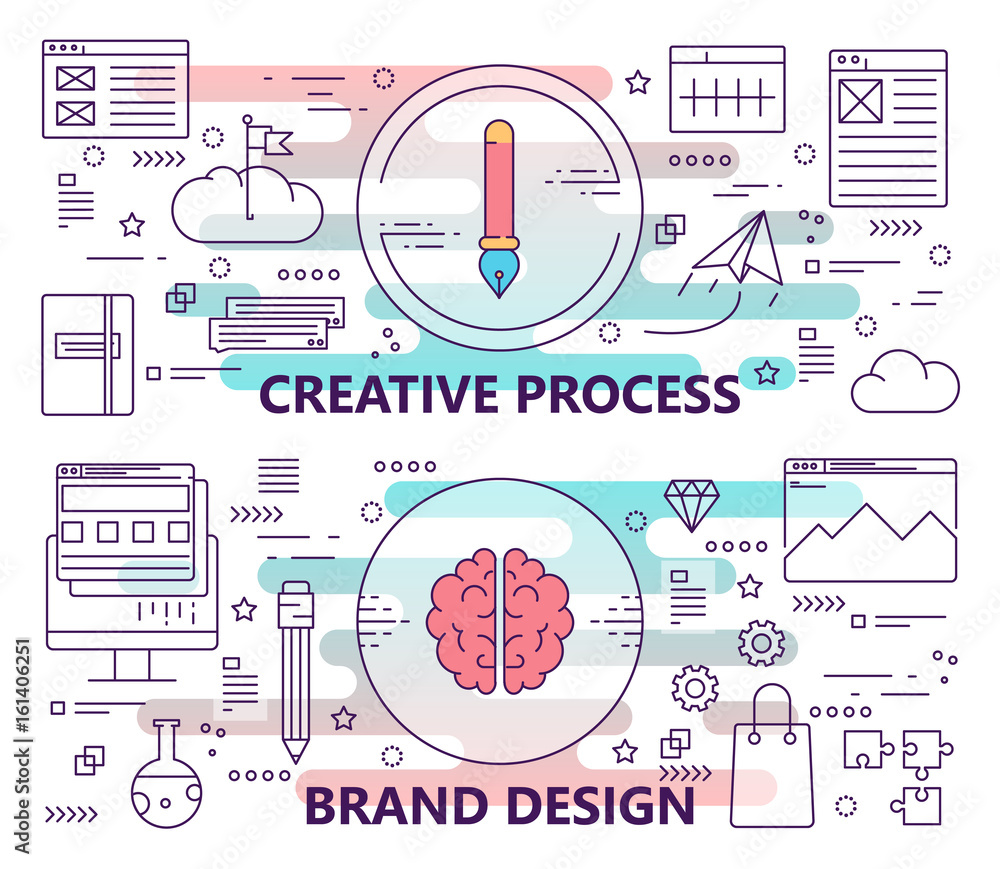Vector set of banners with creative process and brand design concept ...