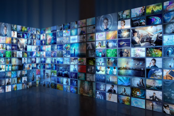 Poster - Information network concept. Virtual museum. Video streaming service.