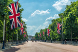 Fototapeta Londyn - Tourists on The Mall heading towards Buckingham Palace, London