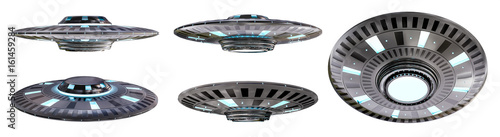 Fotomural Vintage UFO collection isolated on white background 3D rendering