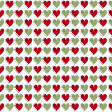 Seamless Red And Green Hearts Pattern