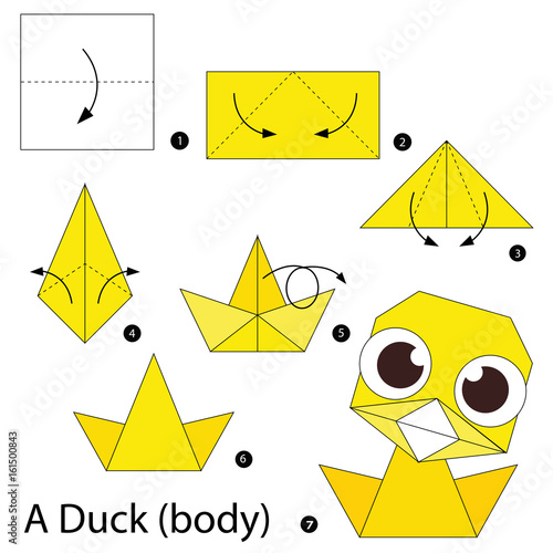 Step by step instructions how to make origami A Duck(body). Stock