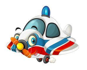 Wall Mural - cartoon happy traditional ambulance or rescue plane with propeller - smiling and flying